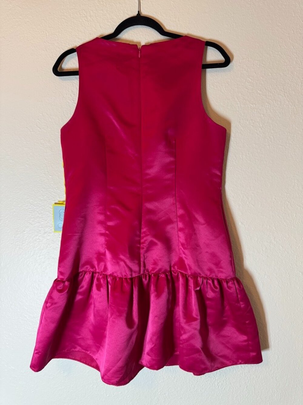 Cece Fuschia Satin Sleeveless Sheath MIni Dress Drop Waist Ruffle Hem Size 8 - Picture 8 of 14